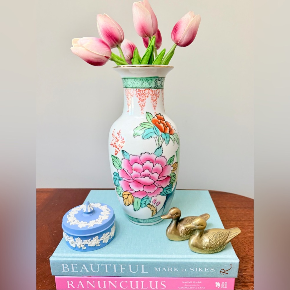 Vintage Chinese Famille Rose Peony Vase